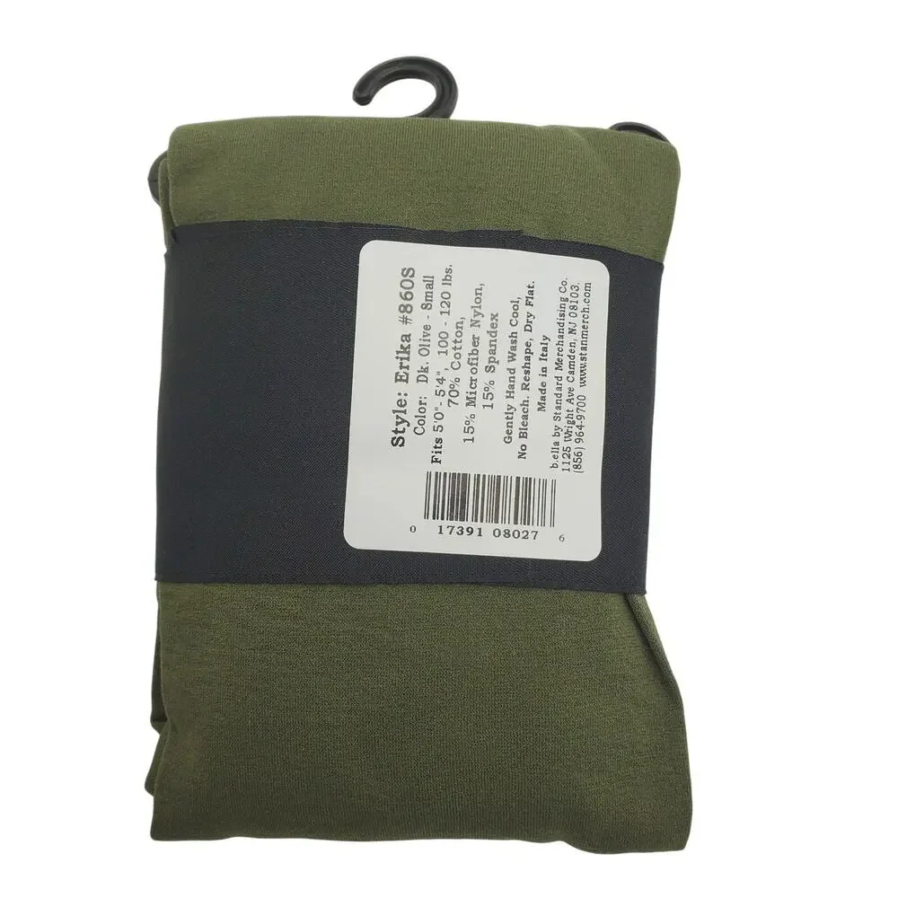 Italian Cotton Tights Small Dark Olive B.ella Erika 90 Denier Sueded NEW Opaque